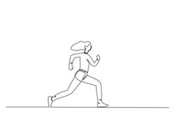 kontinuierlich Single Linie Zeichnung von Seite Aussicht von jung Frauen sind Laufen zu machen ihr Körper gesünder. gesund Sport Ausbildung Konzept. Design Illustration vektor