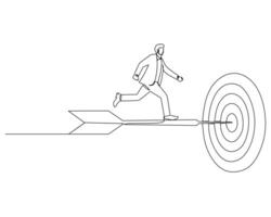 kontinuierlich Single einer Zeichnung Geschäftsmann Laufen auf Pfeile gestempelt auf das Tor Tafel. Illustration Design zum Geschäft Wachstum Strategie Konzept. vektor