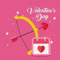 glückliche valentinstagkarte mit bogenamor und kalender vektor