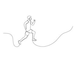 kontinuierlich Single Linie Zeichnung von ein Mann war Laufen auf ein Wicklung Straße. gesund Sport Ausbildung Konzept. Design Illustration vektor