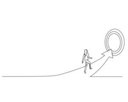 kontinuierlich Single einer Zeichnung Werdegang Frau Gehen auf ein Pfeil zeigen zu ein Ziel Tafel. Illustration Design zum Geschäft Wachstum Strategie Konzept. vektor