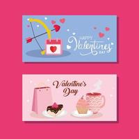 Set Happy Valentinstag Karten mit Dekoration vektor