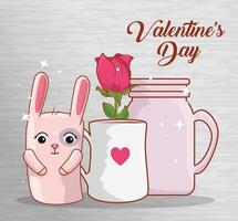 glad alla hjärtans dag-kort med kanin och dekoration vektor