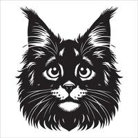 überrascht Maine Waschbär Katze Gesicht Illustration im schwarz und Weiß vektor