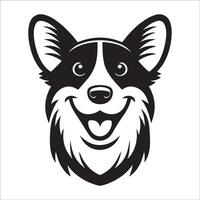 Hund Logo - - ein Pembroke Walisisch Corgi glücklich Gesicht Illustration im schwarz und Weiß vektor