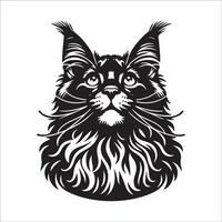 katt - optimistisk maine Coon katt ansikte illustration logotyp begrepp design vektor