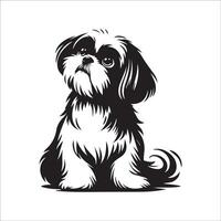 hund logotyp - en shih tzu hund förvirrad ansikte illustration i svart och vit vektor