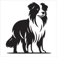 australier herde - ett australier herde hund stående illustration i svart och vit vektor