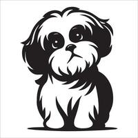 hund logotyp - en shih tzu hund ledsen ansikte illustration i svart och vit vektor