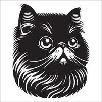 katt logotyp - en persisk katt ansikte i svart och vit vektor