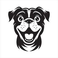 hund ansikte - en upphetsad bulldogg illustration i svart och vit vektor