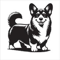 ein Pembroke Walisisch Corgi Stehen Illustration im schwarz und Weiß vektor