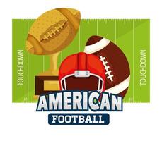 affisch för amerikansk fotboll med boll och ikoner vektor