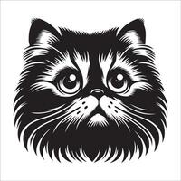 katt ansikte - ett fascinerad persisk katt ansikte illustration i svart och vit vektor