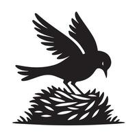 en fågel byggnad bo illustration i svart och vit vektor