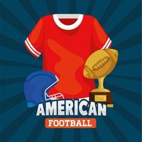 Poster des amerikanischen Fußballs mit Hemd und Symbolen vektor