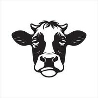 ko logotyp - en uttråkad ko ansikte illustration i svart och vit vektor