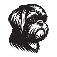 hund ansikte logotyp - en shih tzu hund förvirrad ansikte illustration i svart och vit vektor