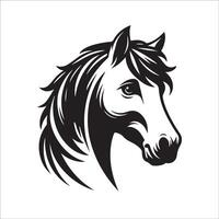 häst huvud konst - illustration av blyg häst ansikte i svart och vit vektor