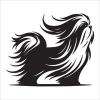 en shih tzu hund löpning illustration i svart och vit vektor