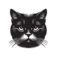 Stern amerikanisch kurzes Haar Katze Gesicht Silhouette auf ein Weiß Hintergrund vektor