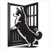 ein Pembroke Walisisch Corgi spähen Fenster Illustration im schwarz und Weiß vektor