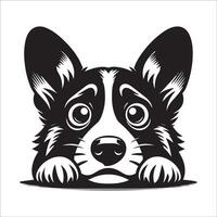 Hund Logo - - ein Pembroke Walisisch Corgi Ängstlich Gesicht Illustration im schwarz und Weiß vektor