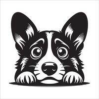 hund logotyp - en pembroke welsh corgi angelägen ansikte illustration i svart och vit vektor