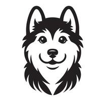 hund - en sibirisk hes hund kärleksfull ansikte illustration i svart och vit vektor