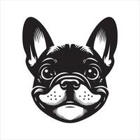 illustration av en busig franska bulldogg ansikte i svart och vit vektor