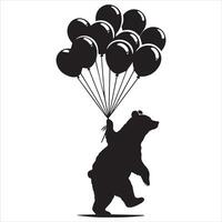 ein Bär spielen mit Luftballons Silhouette auf ein Weiß Hintergrund vektor