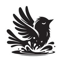 fågel logotyp - en fågel badning illustration i svart och vit vektor