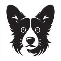 hund logotyp - en pembroke welsh corgi rädd ansikte illustration i svart och vit vektor