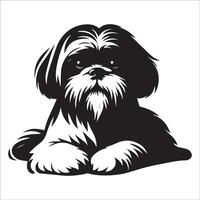 hund ansikte logotyp - en shih tzu hund oskyldig ansikte illustration i svart och vit vektor