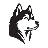 hund - en sibirisk hes hund fast besluten ansikte illustration i svart och vit vektor
