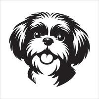 hund logotyp - en shih tzu hund Lycklig ansikte illustration i svart och vit vektor