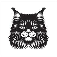 katt logotyp - vresig maine Coon ansikte i svart och vit vektor