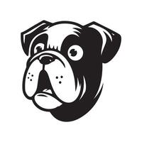 en överraskad bulldogg ansikte illustrerade i svart och vit vektor