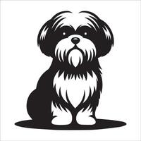 en shih tzu hund Sammanträde illustration i svart och vit vektor