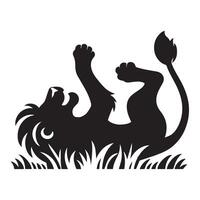 lejon - en lejon rullande tillbaka illustration i svart och vit vektor