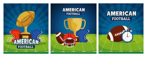 set affisch av amerikansk fotboll med dekoration vektor
