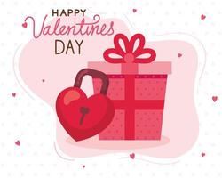 Happy Valentinstag Karte mit Geschenkbox und Dekoration vektor