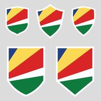 uppsättning av Seychellerna flagga i skydda form ram vektor
