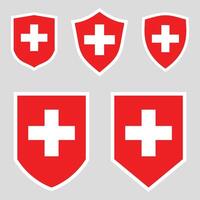 uppsättning av schweiz flagga i skydda form ram vektor