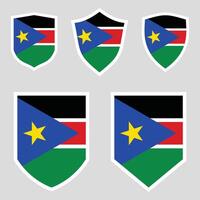 uppsättning av söder sudan flagga i skydda form ram vektor