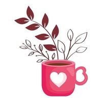 kopp kaffe med blad natur isolerade ikon vektor