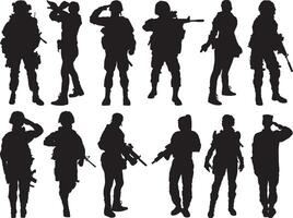 weiblich Soldaten Silhouette auf Weiß Hintergrund vektor