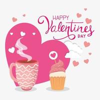 Alles Gute zum Valentinstag mit Cupcake und Dekoration vektor