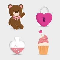 Teddybär mit süßen Symbolen zum Valentinstag vektor