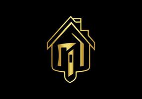 lyx hus logotyp mall med guld Färg vektor